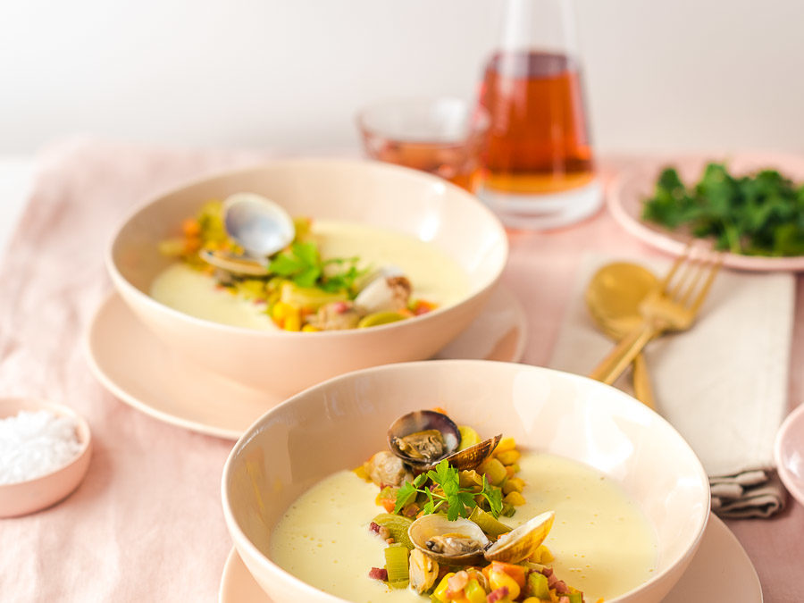 Clam Chowder mit Venusmuscheln