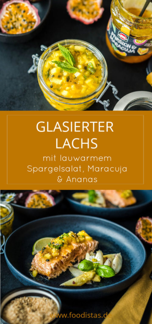 Mit Konfitüre glasierter Lachs dazu lauwarmer Spargelsalat › foodistas.de