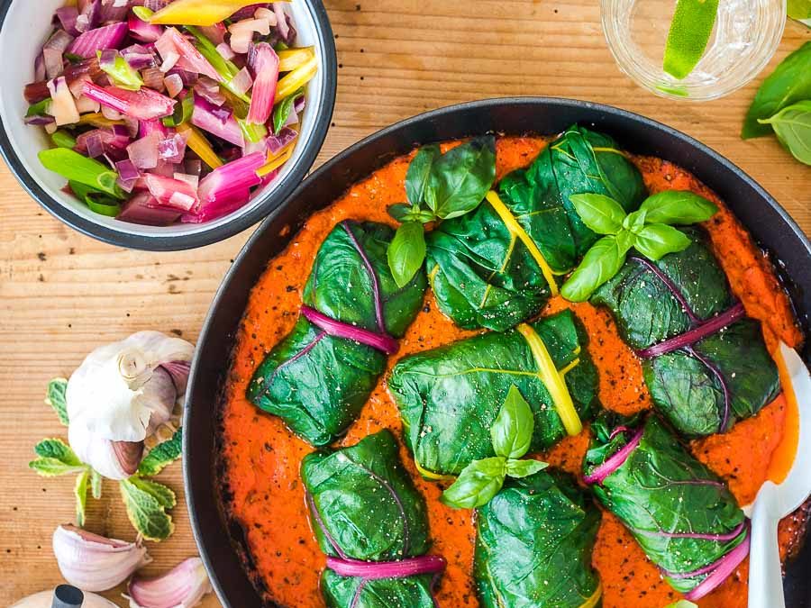 vegetarische Mangold Rouladen