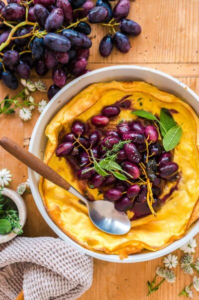 Rezepte für die Familie, Pflaumen Grießauflauf, Dutch Baby mit Trauben ...