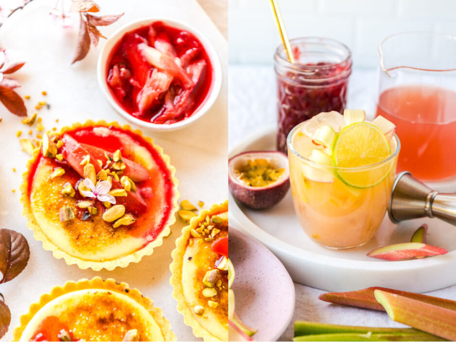 Collage Rhabarber Crème brûlée Tarelettes und unser Rhubarb Passion